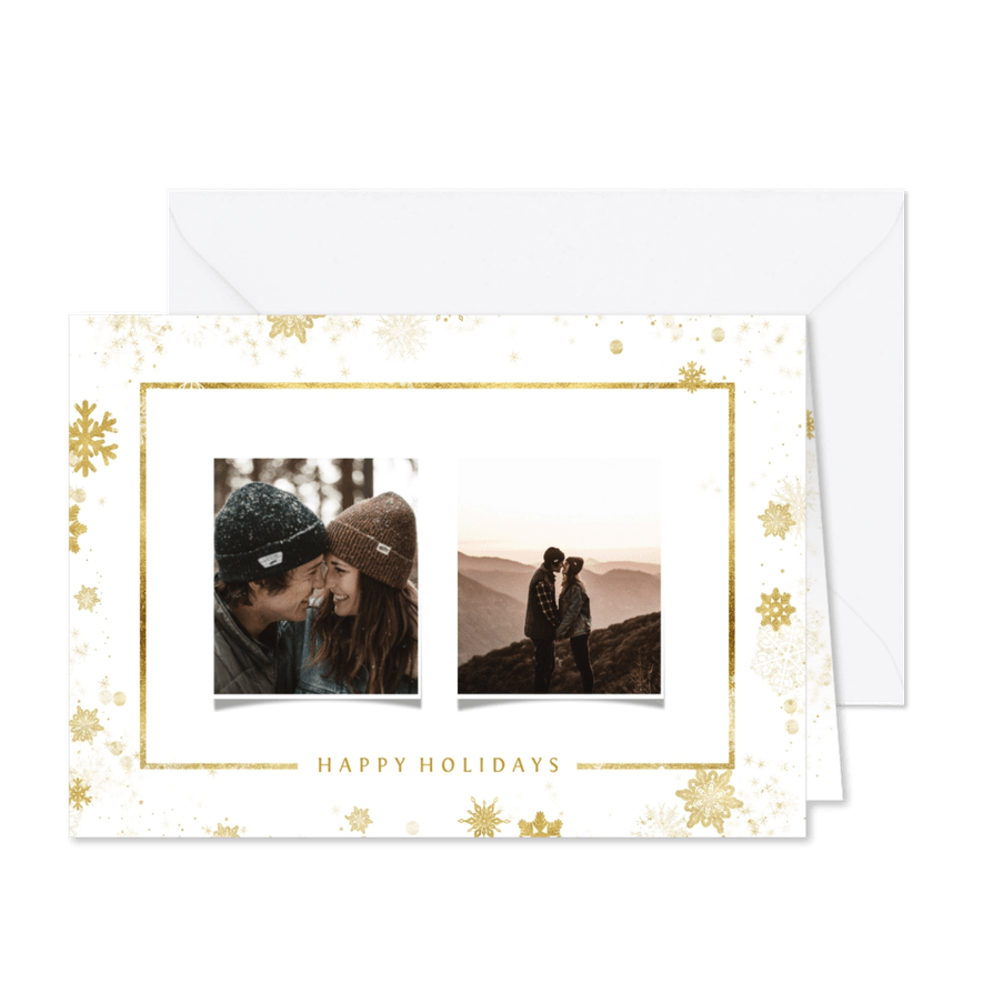 Kerstkaart met goudlook kader en foto's - Kaartimpressie