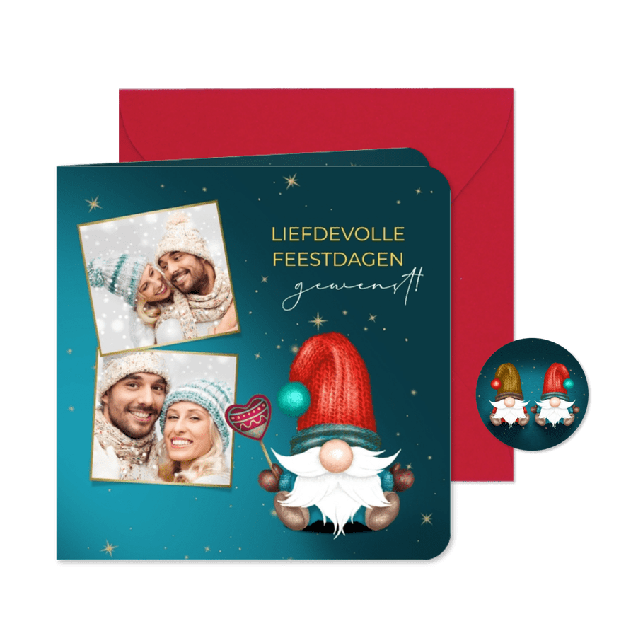 Kerstkaart met grappige kabouter - Kaartimpressie