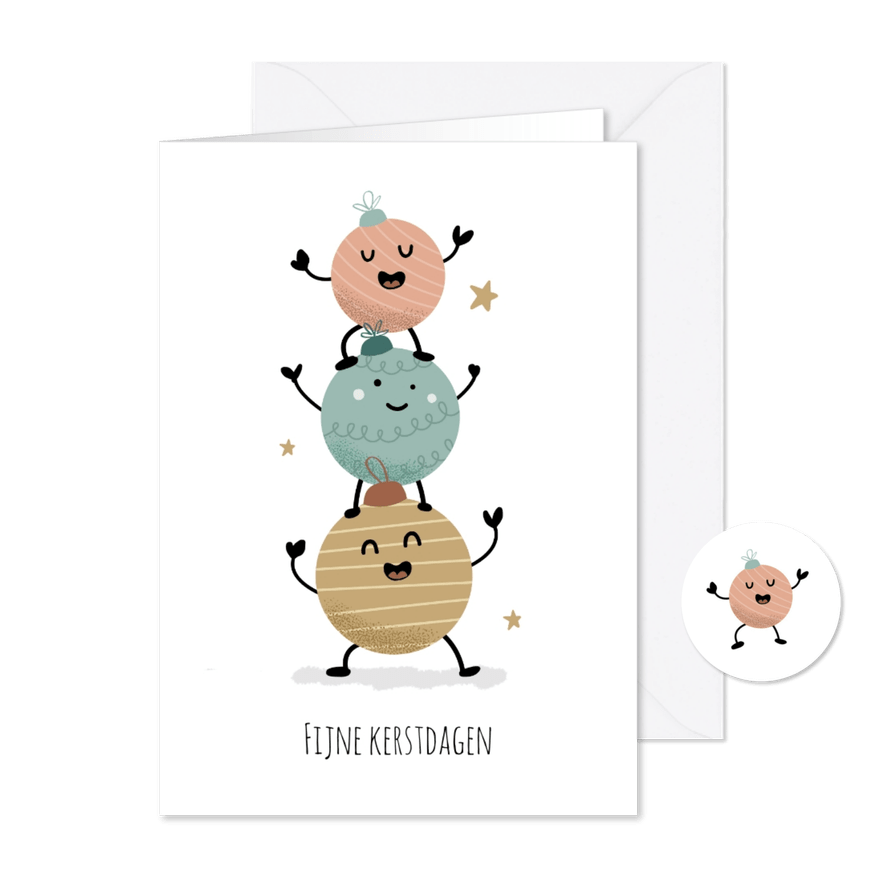 Kerstkaart met grappige kerstballen - Kaartimpressie