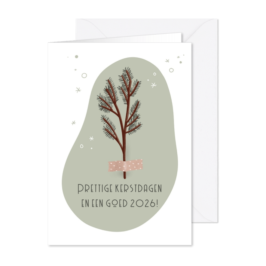 Kerstkaart met groene dennentak voor een botanische kerst - Kaartimpressie