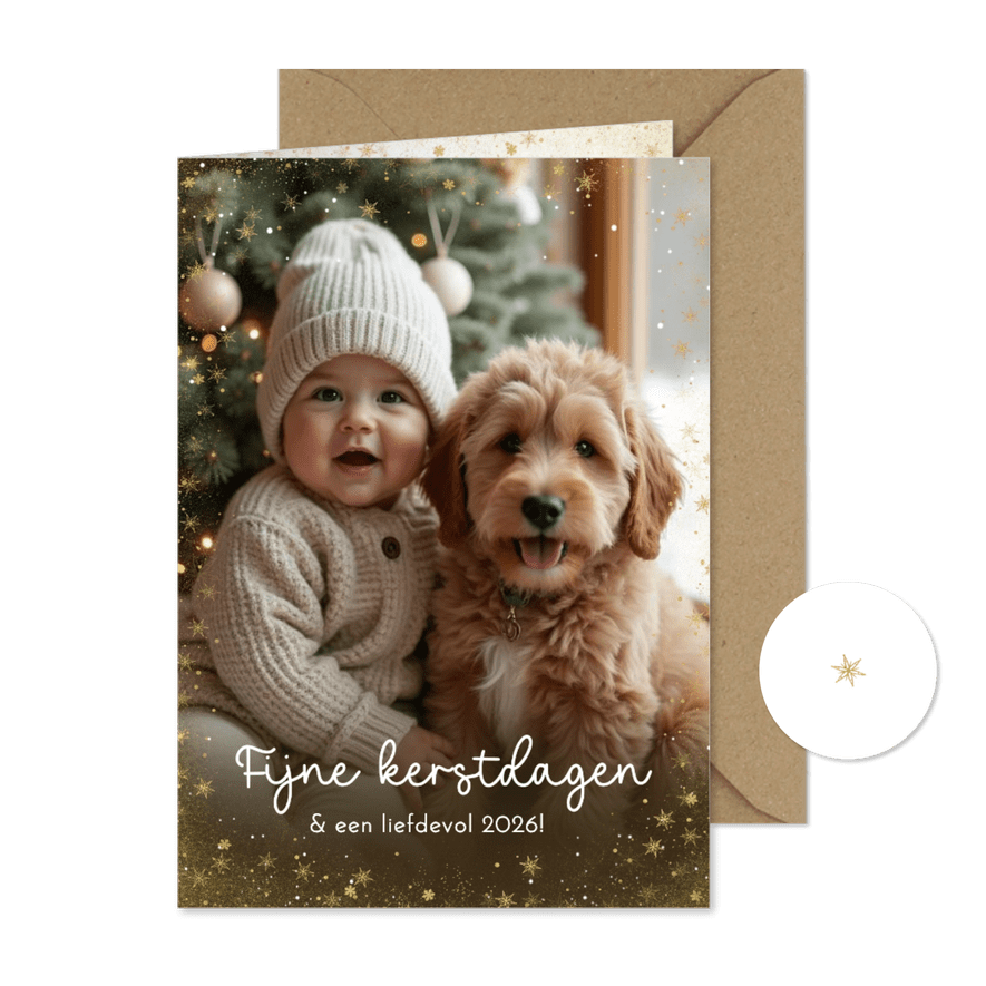Kerstkaart met grote eigen foto kerstdagen sterrenkader  - Kaartimpressie