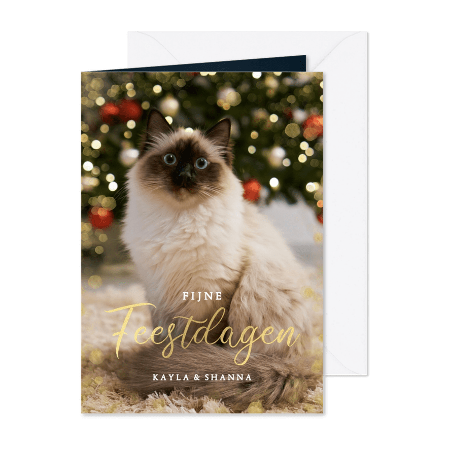 Kerstkaart met grote eigen foto van kat - Kaartimpressie