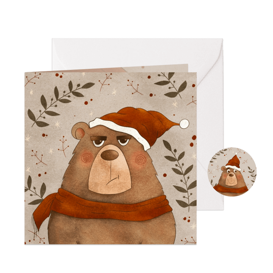 Kerstkaart met grumpy kerstbeer - Kaartimpressie