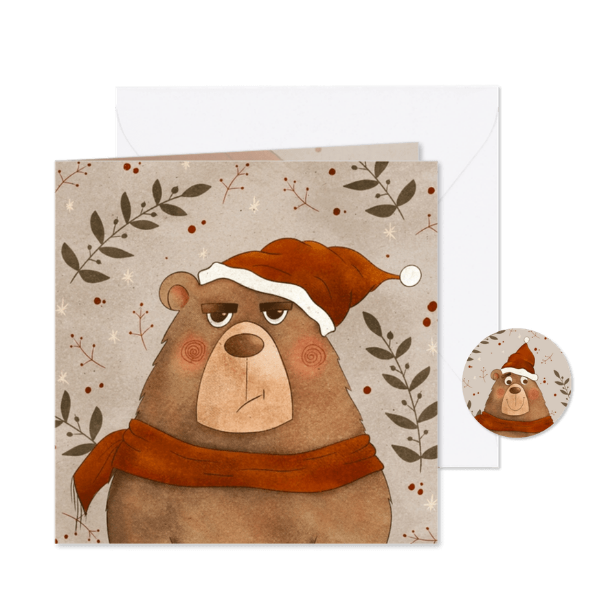 Kerstkaart met grumpy kerstbeer - Kaartimpressie