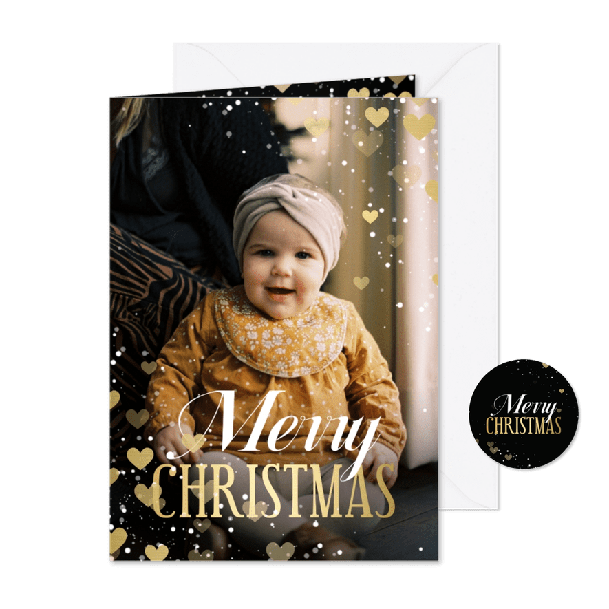 Kerstkaart met hartjeskader grote foto Merry Christmas - Kaartimpressie