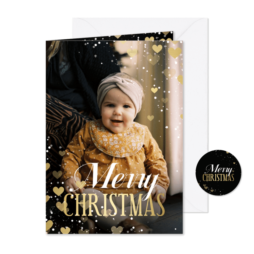 Kerstkaart met hartjeskader grote foto Merry Christmas - Kaartimpressie