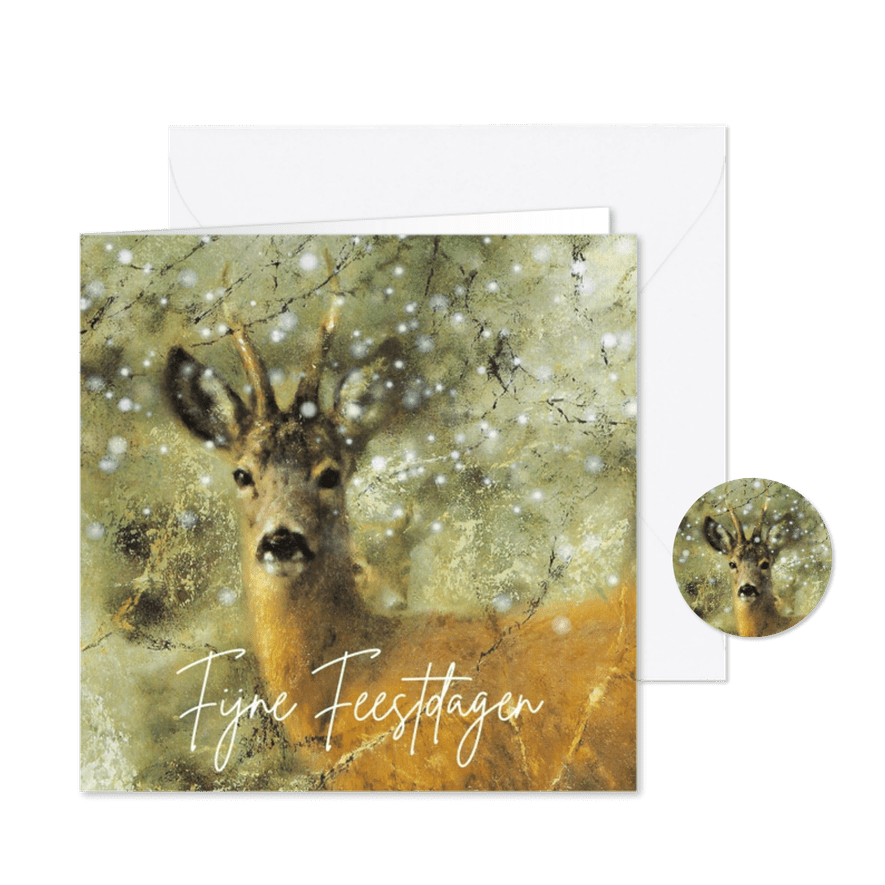 Kerstkaart met hert in de sneeuw - Kaartimpressie