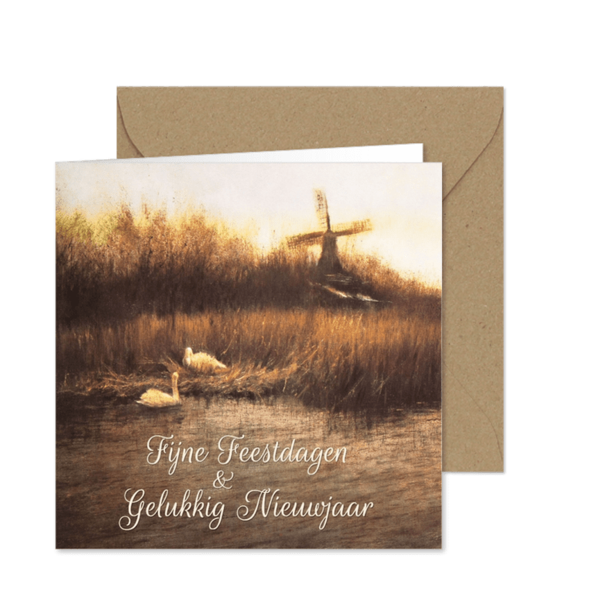 Kerstkaart met Hollands landschap en zwanen - Kaartimpressie