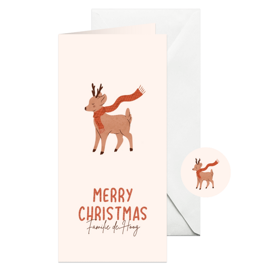 Kerstkaart met illustratie van een hertje - Kaartimpressie