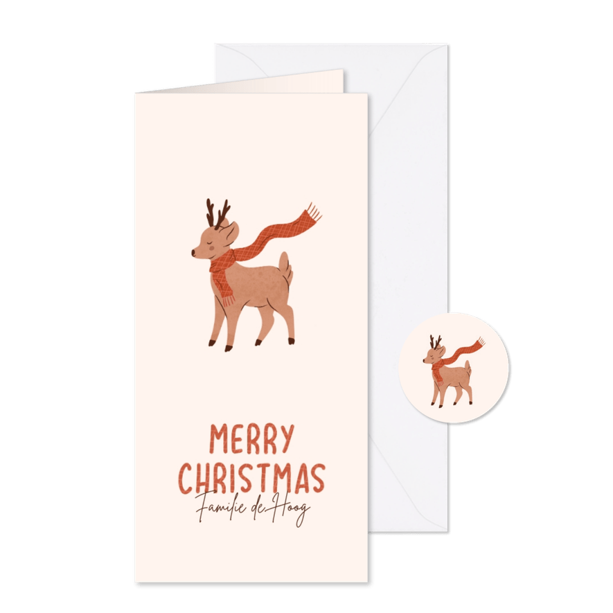 Kerstkaart met illustratie van een hertje - Kaartimpressie