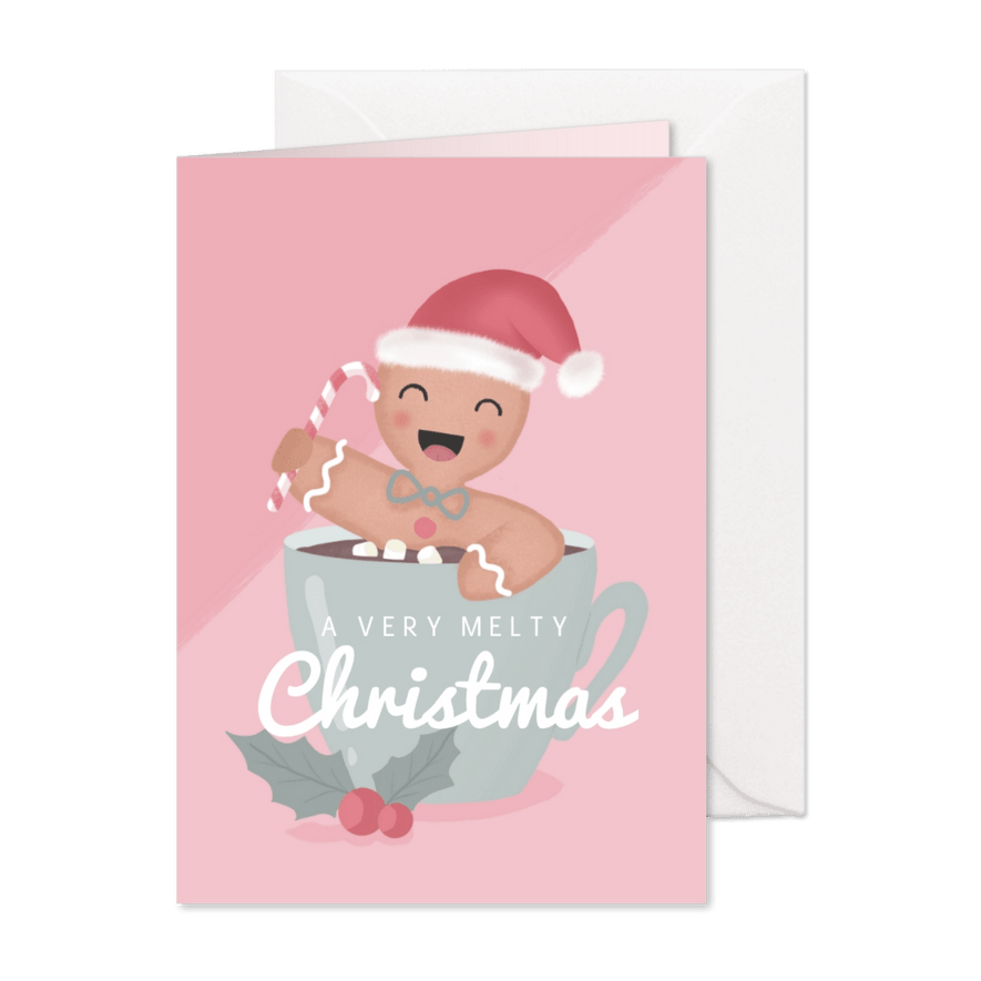 Kerstkaart met illustratie van gingerbread mannetje - Kaartimpressie