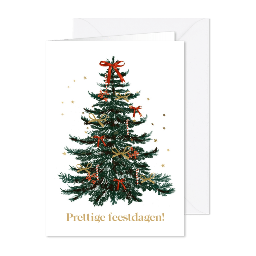 Kerstkaart met illustratie van kerstboom klassiek sterren - Kaartimpressie