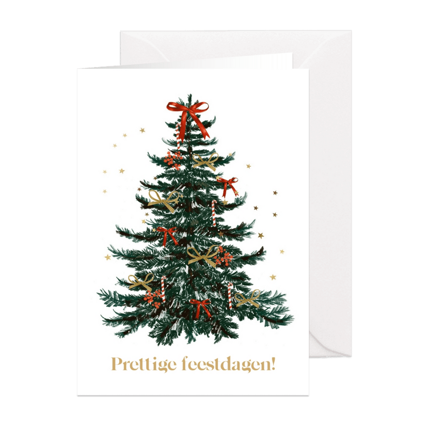 Kerstkaart met illustratie van kerstboom klassiek sterren - Kaartimpressie