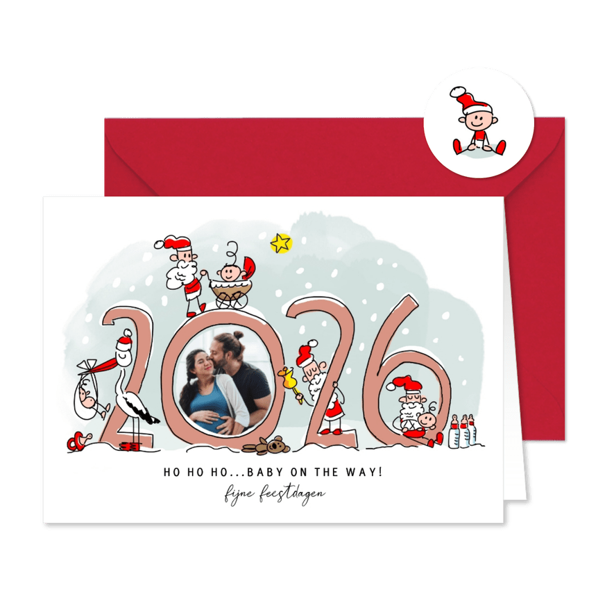 Kerstkaart met jaartal en babies - Kaartimpressie