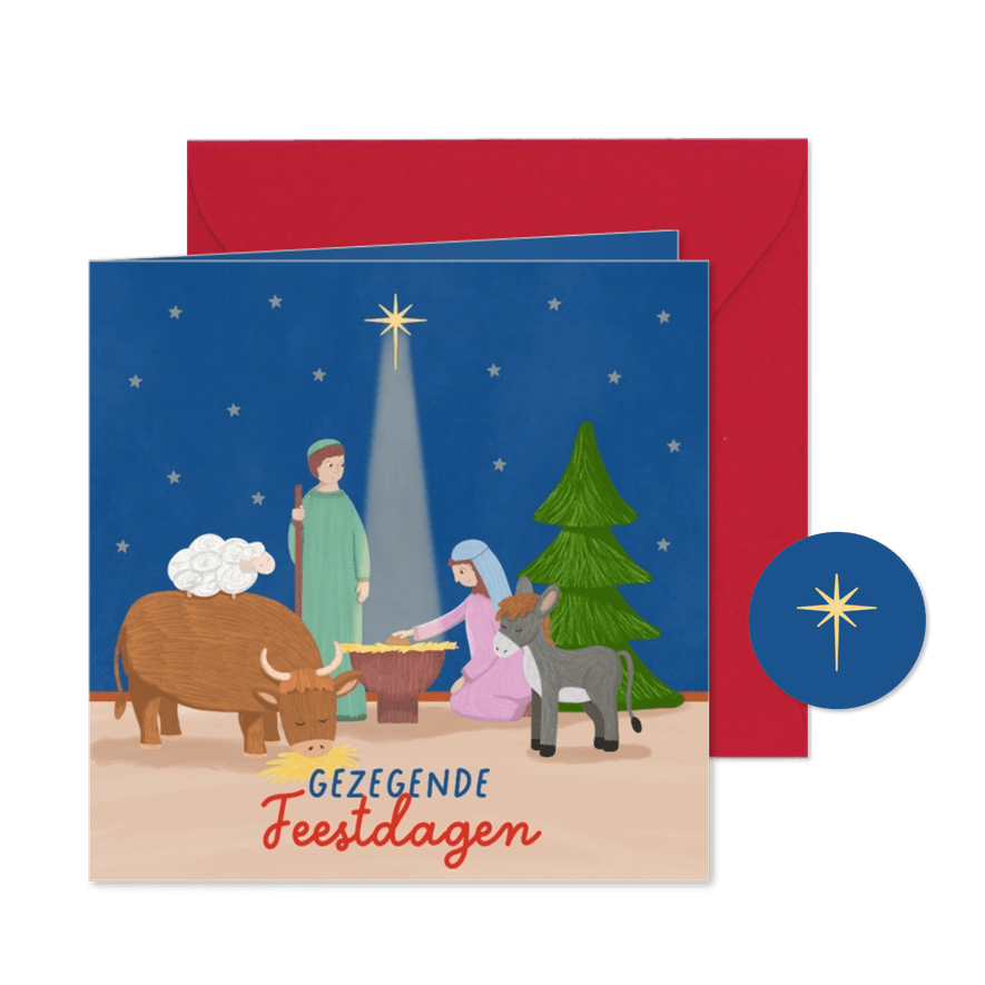 Kerstkaart met Jozef Maria en Jezus kleurplaat - Kaartimpressie