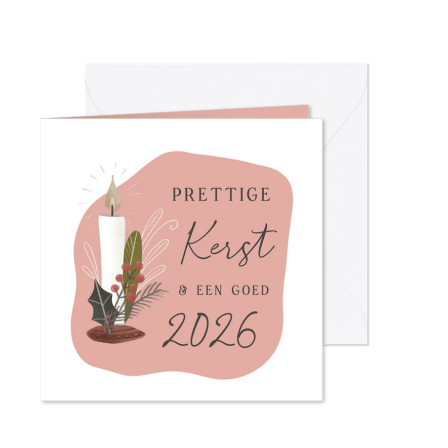 Kerstkaart met kaars en botanische takjes - Kaartimpressie