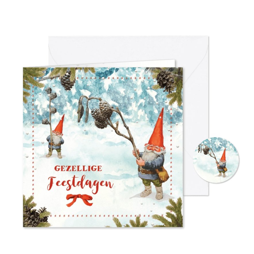 Kerstkaart met kabouters en dennenappels - Kaartimpressie