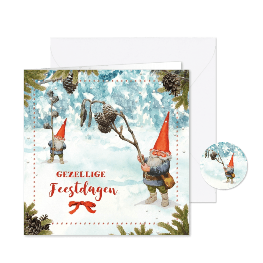 Kerstkaart met kabouters en dennenappels - Kaartimpressie