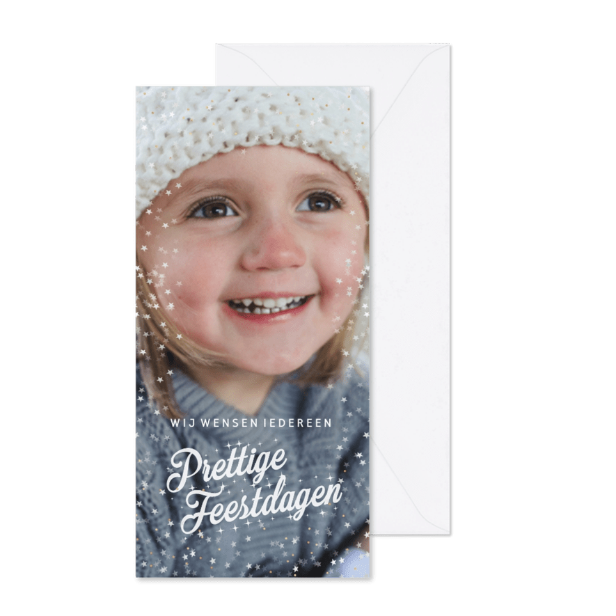 Kerstkaart met kader van sterretjes en gouden stipjes - Kaartimpressie