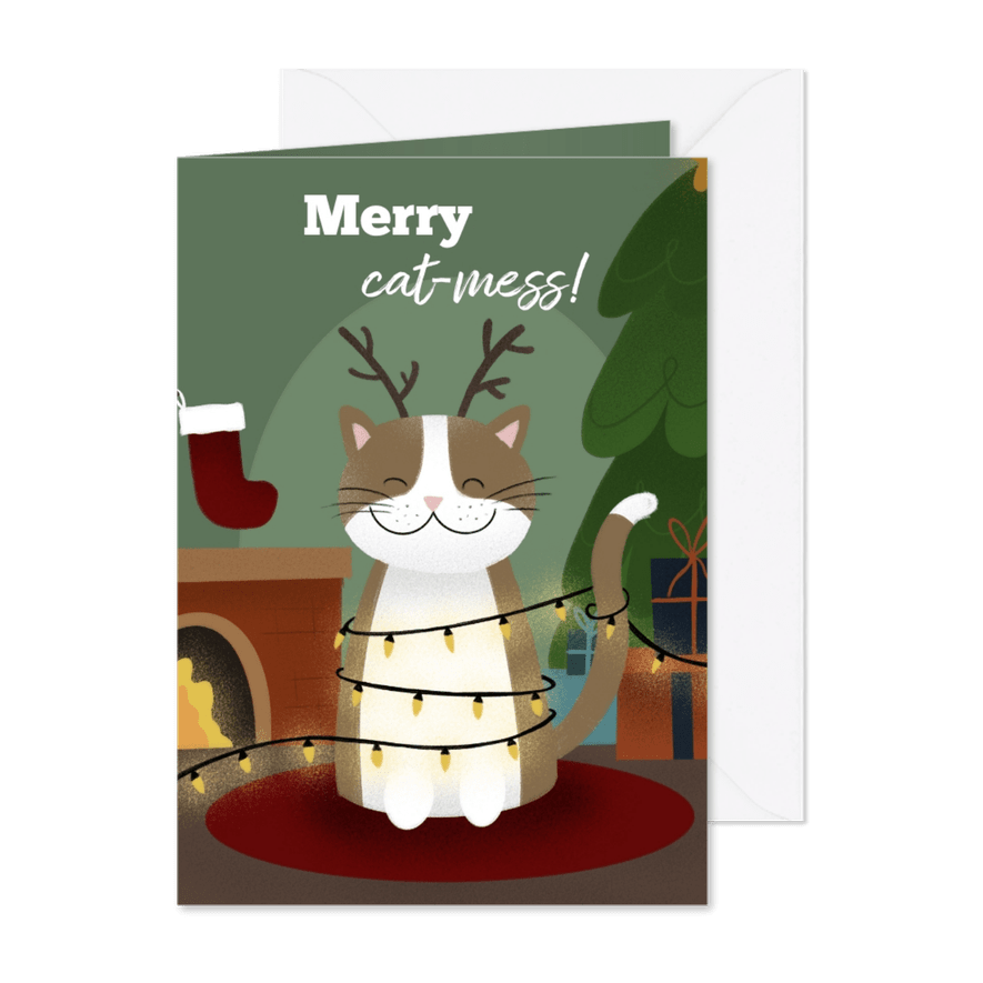 Kerstkaart met kat merry cat-mess - Kaartimpressie