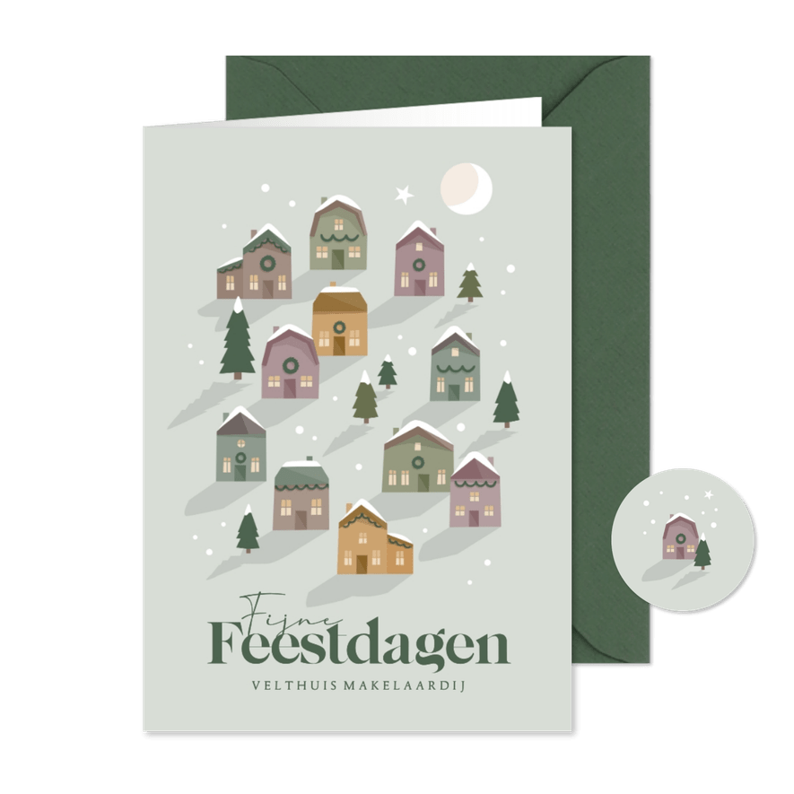 Kerstkaart met kerstdorp voor makelaardij - Kaartimpressie