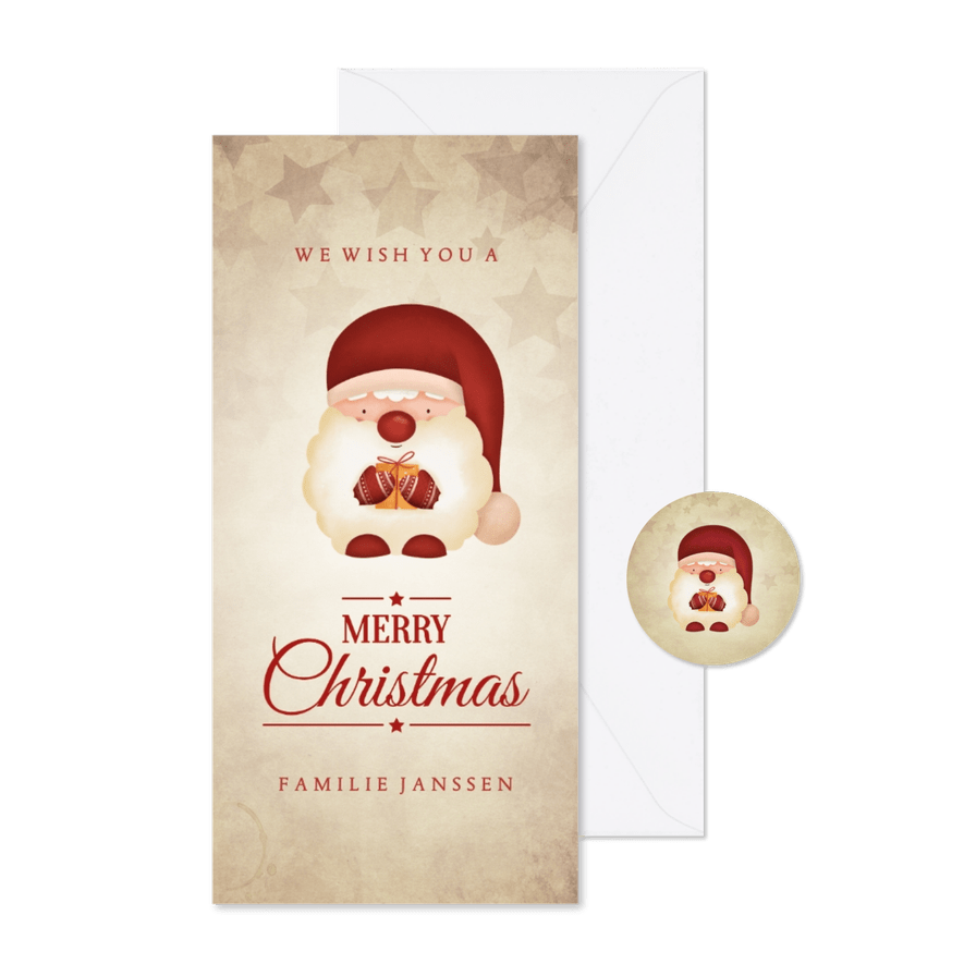 Kerstkaart met kerstkabouter vintage Merry Christmas - Kaartimpressie