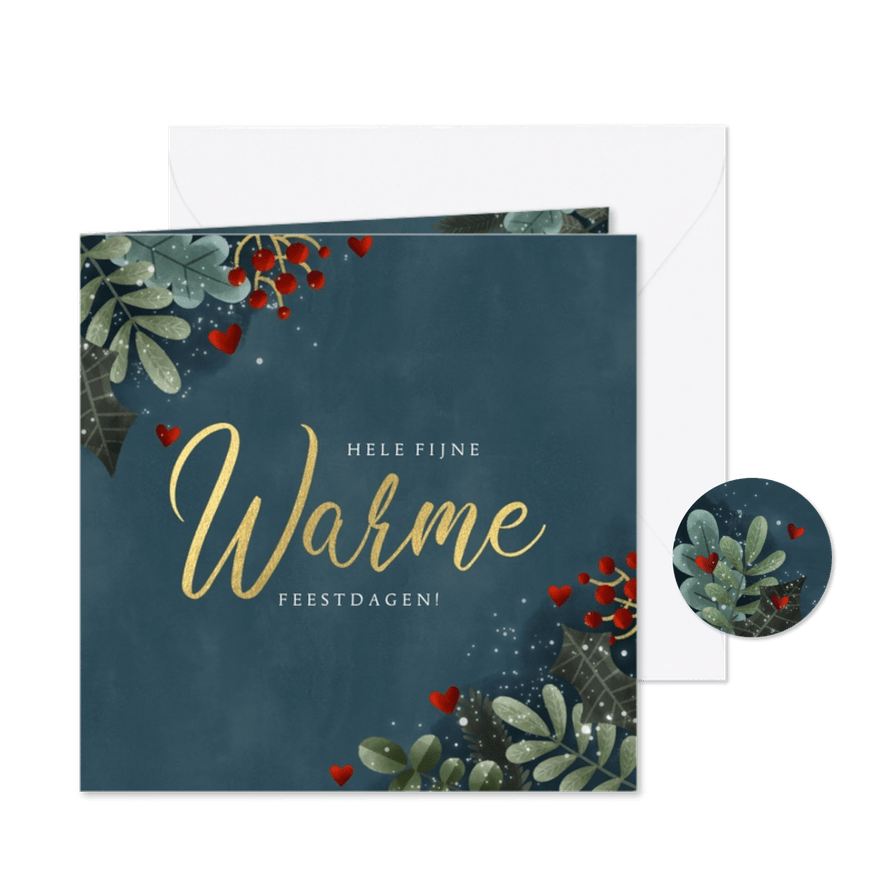 Kerstkaart met kerstkader, sneeuw, gouden warme feestdagen - Kaartimpressie