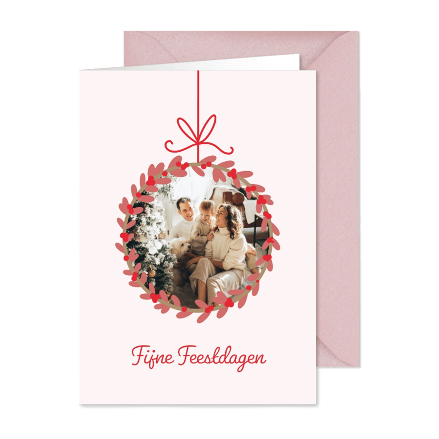Kerstkaart met kerstkrans en plek voor eigen foto - Kaartimpressie