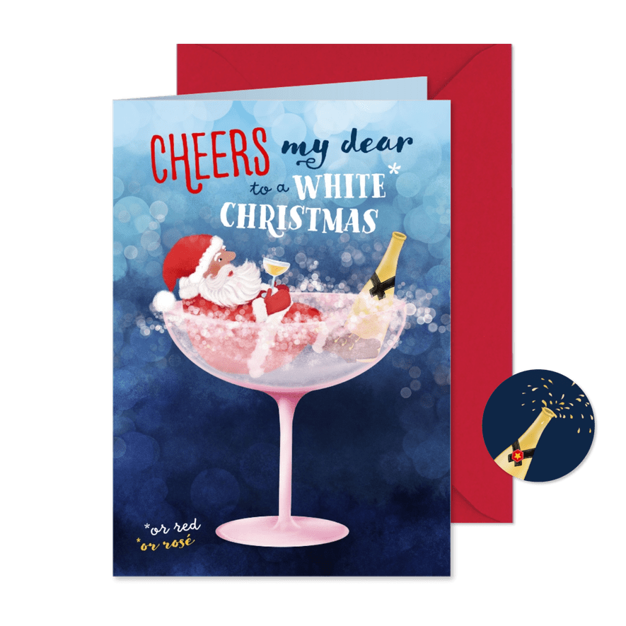 Kerstkaart met kerstman in een glas - Kaartimpressie