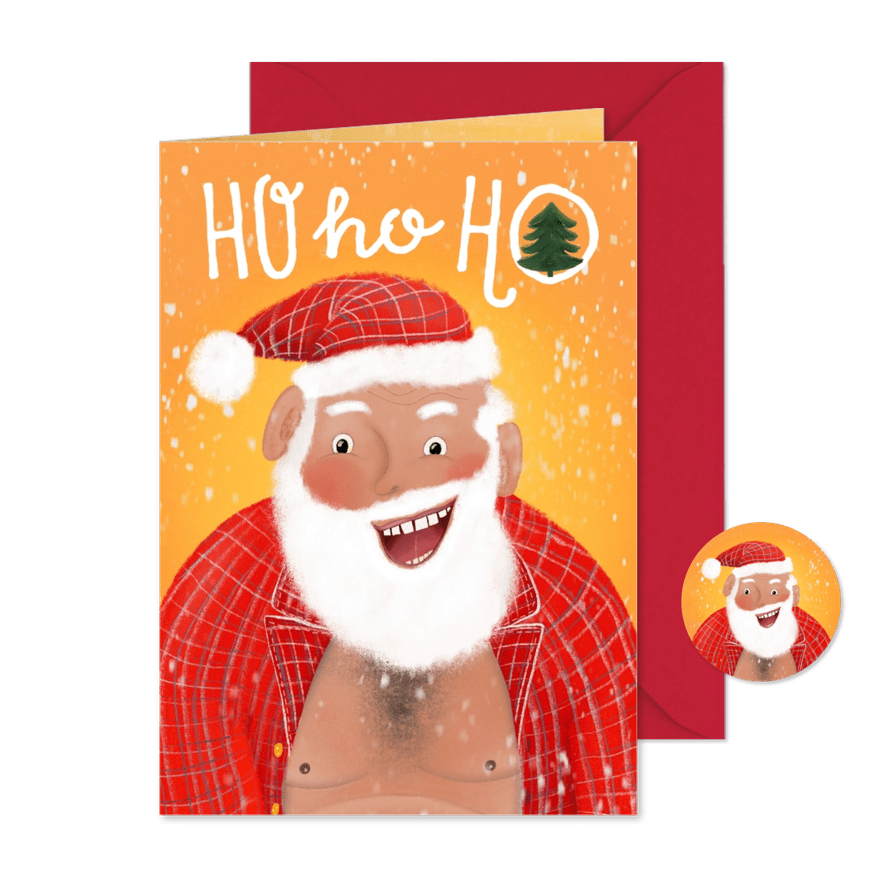 Kerstkaart met kerstman in pyjama - Kaartimpressie