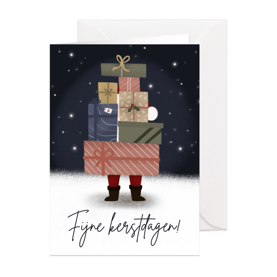 Kerstkaart met kerstman met cadeautjes - Kaartimpressie