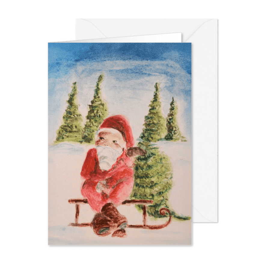 Kerstkaart met Kerstman op slee - Kaartimpressie