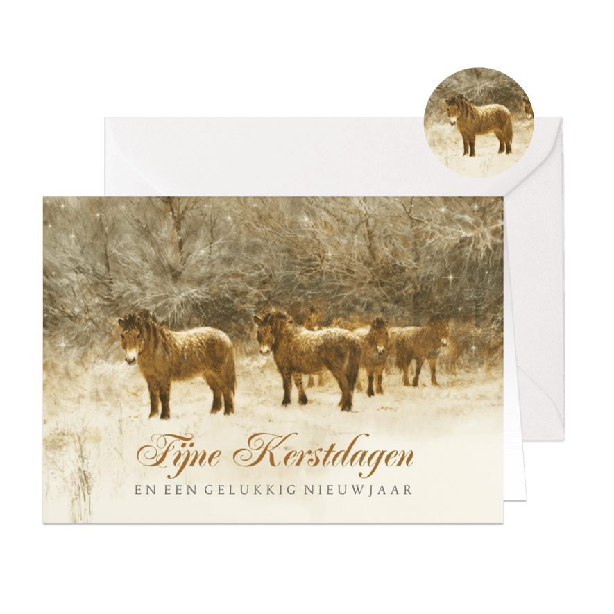 Kerstkaart met kudde paarden in winterlandschap - Kaartimpressie