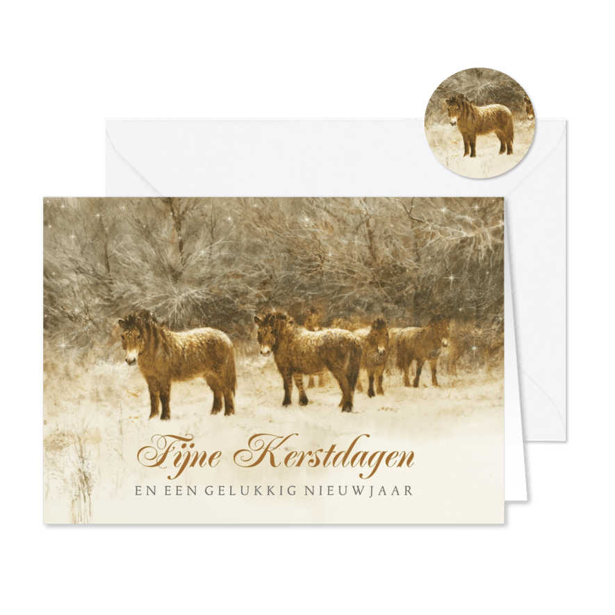 Kerstkaart met kudde paarden in winterlandschap - Kaartimpressie
