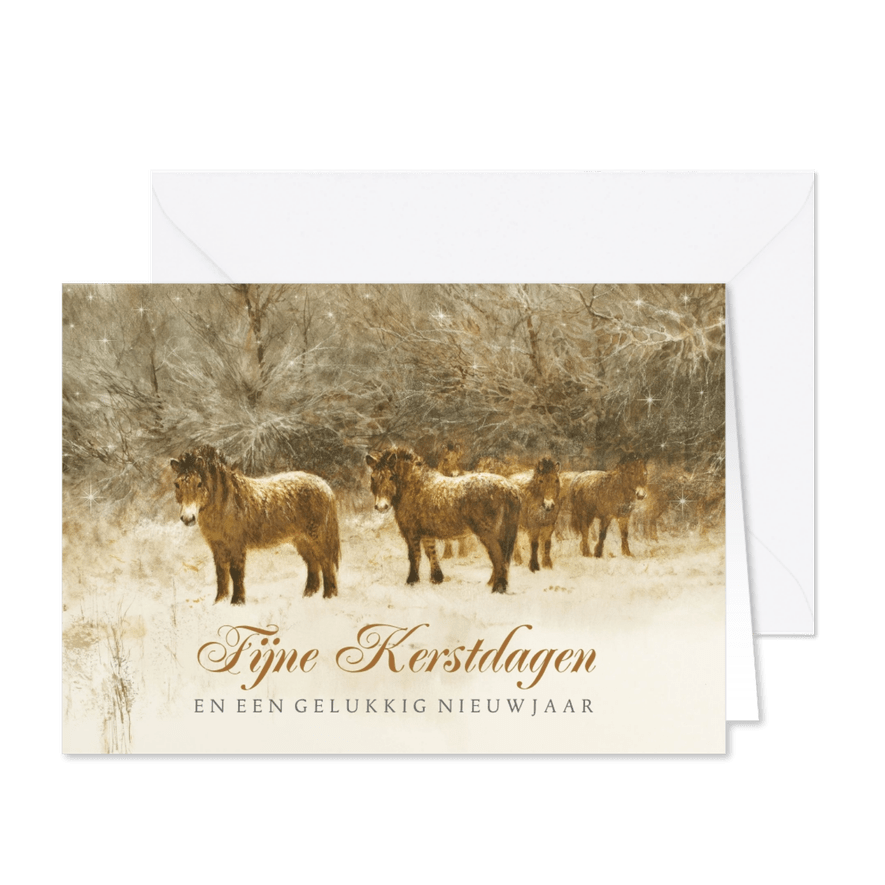 Kerstkaart met kudde paarden in winterlandschap - Kaartimpressie