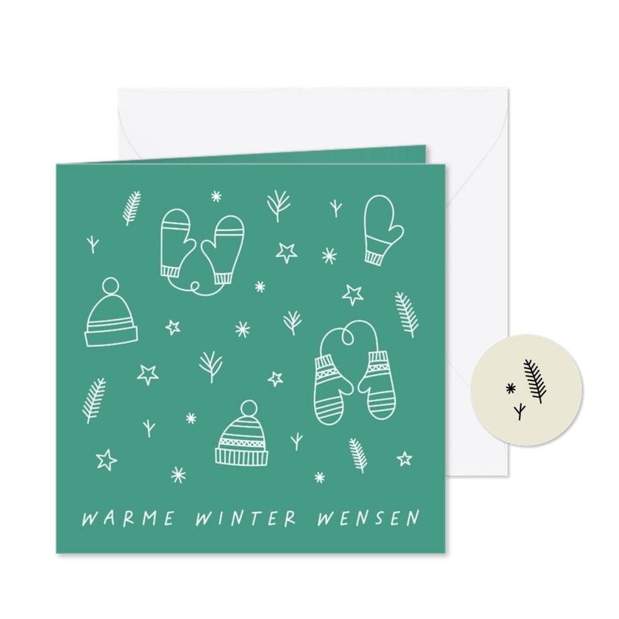 Kerstkaart met leuke illustraties warme winter wensen - Kaartimpressie
