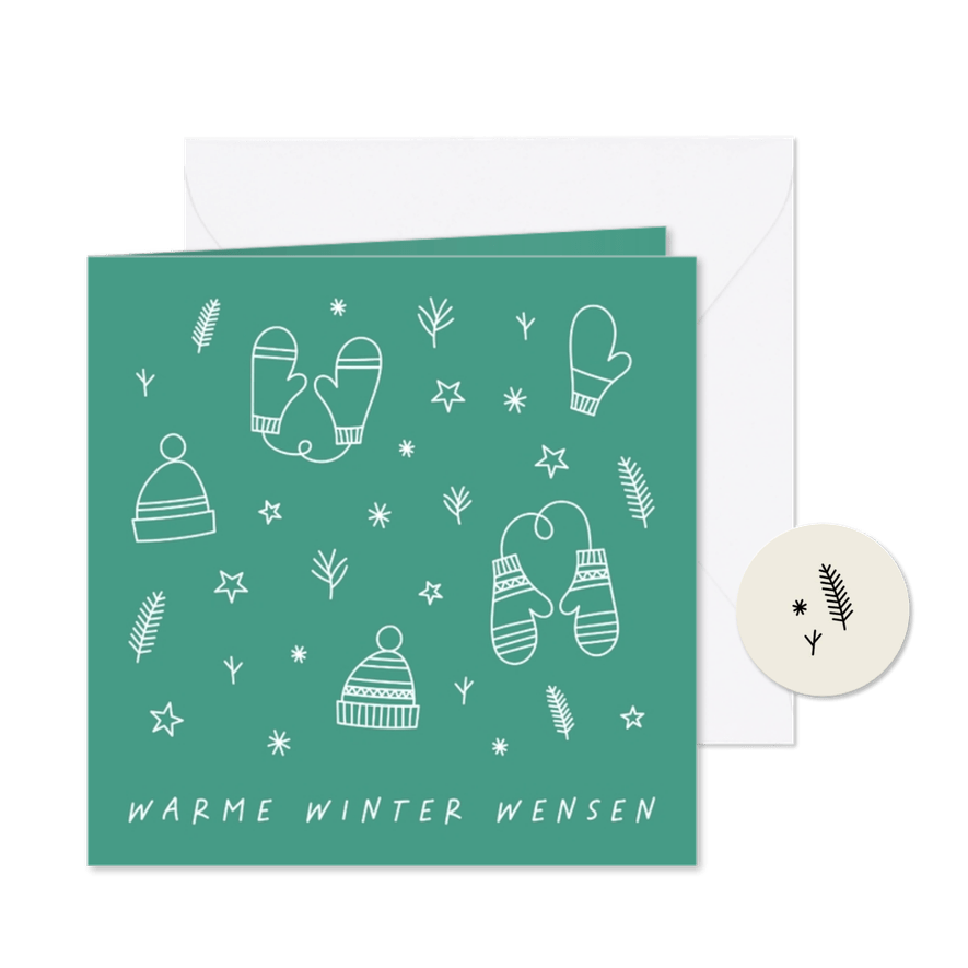 Kerstkaart met leuke illustraties warme winter wensen - Kaartimpressie
