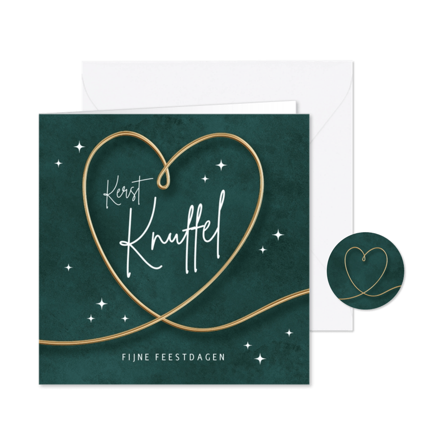 Kerstkaart met lief knuffel hart van goud - Kaartimpressie