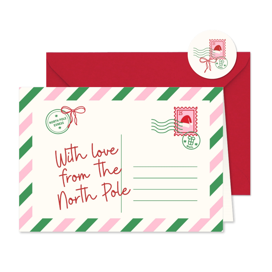 Kerstkaart met liefs vanaf de Noordpool - Kaartimpressie