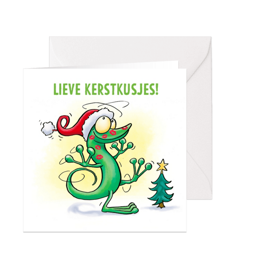 Kerstkaart met lieve kerstkusjes en een gelukkig nieuw jaar! - Kaartimpressie