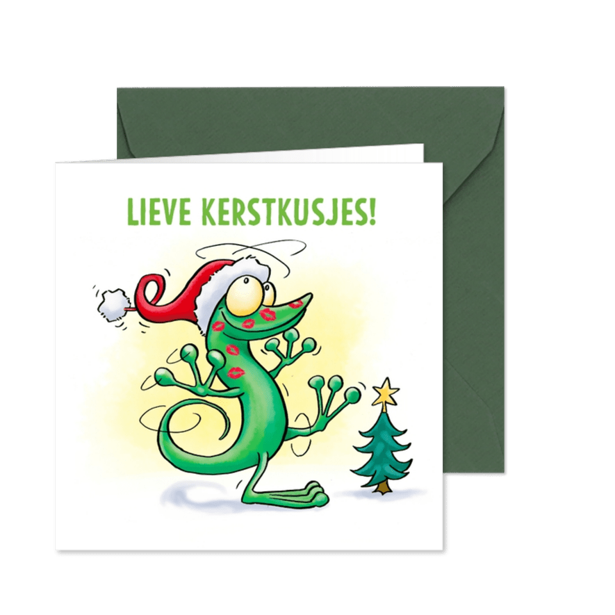 Kerstkaart met lieve kerstkusjes en een gelukkig nieuw jaar! - Kaartimpressie