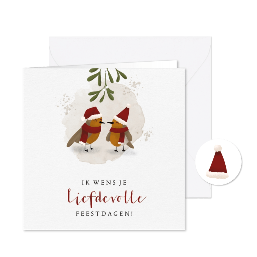 Kerstkaart met maretak en roodborstjes - Kaartimpressie