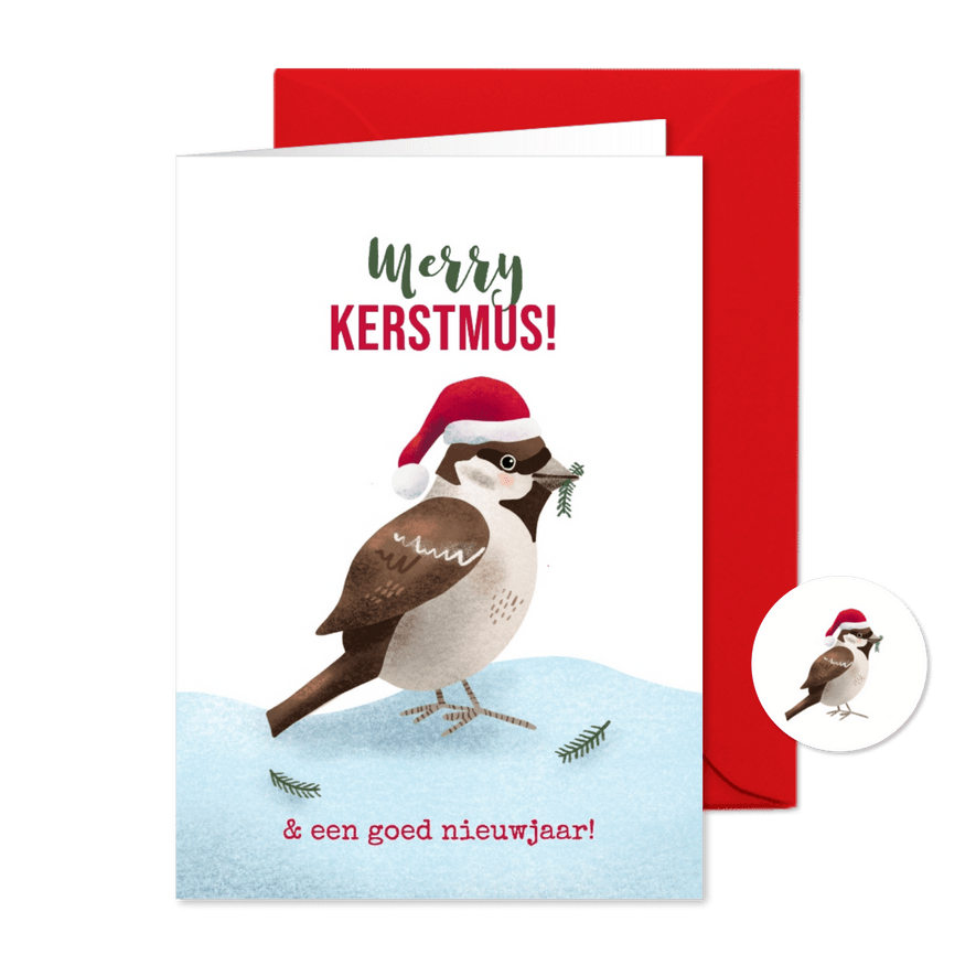 Kerstkaart met mus en grapje: merry kerstmus - Kaartimpressie