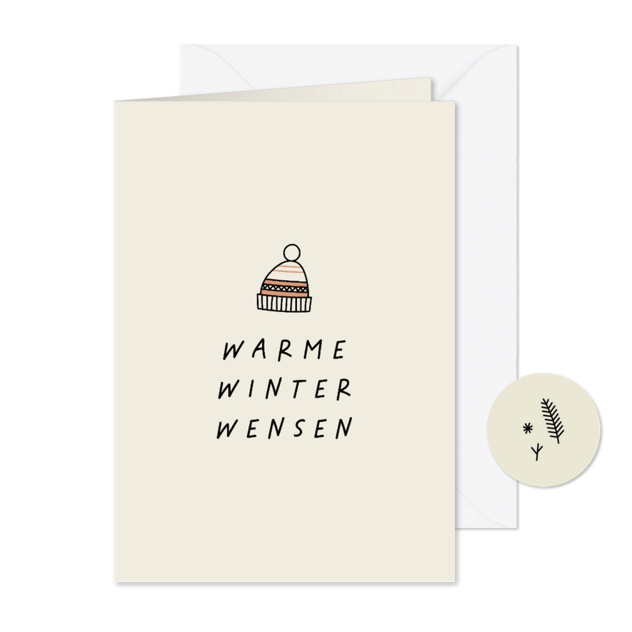 Kerstkaart met muts warme winter wensen - Kaartimpressie