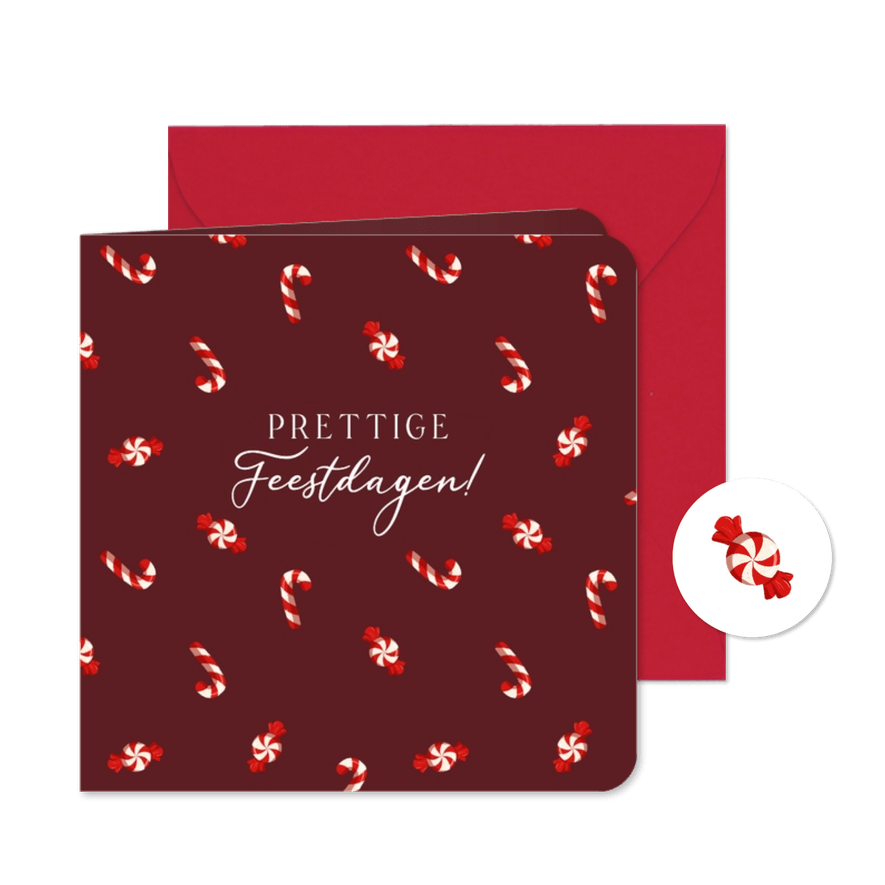 Kerstkaart met patroon van zuurstokken en kerstsnoepjes - Kaartimpressie