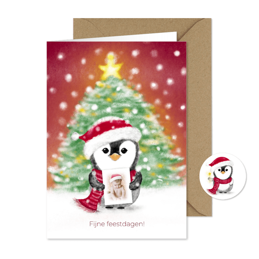 Kerstkaart met pinguïn en eigen foto – lieve winterkaart met - Kaartimpressie
