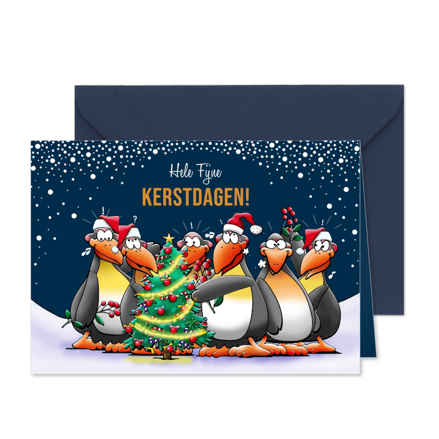 Kerstkaart met pinguïns, die je hele fijne feestdagen wensen - Kaartimpressie