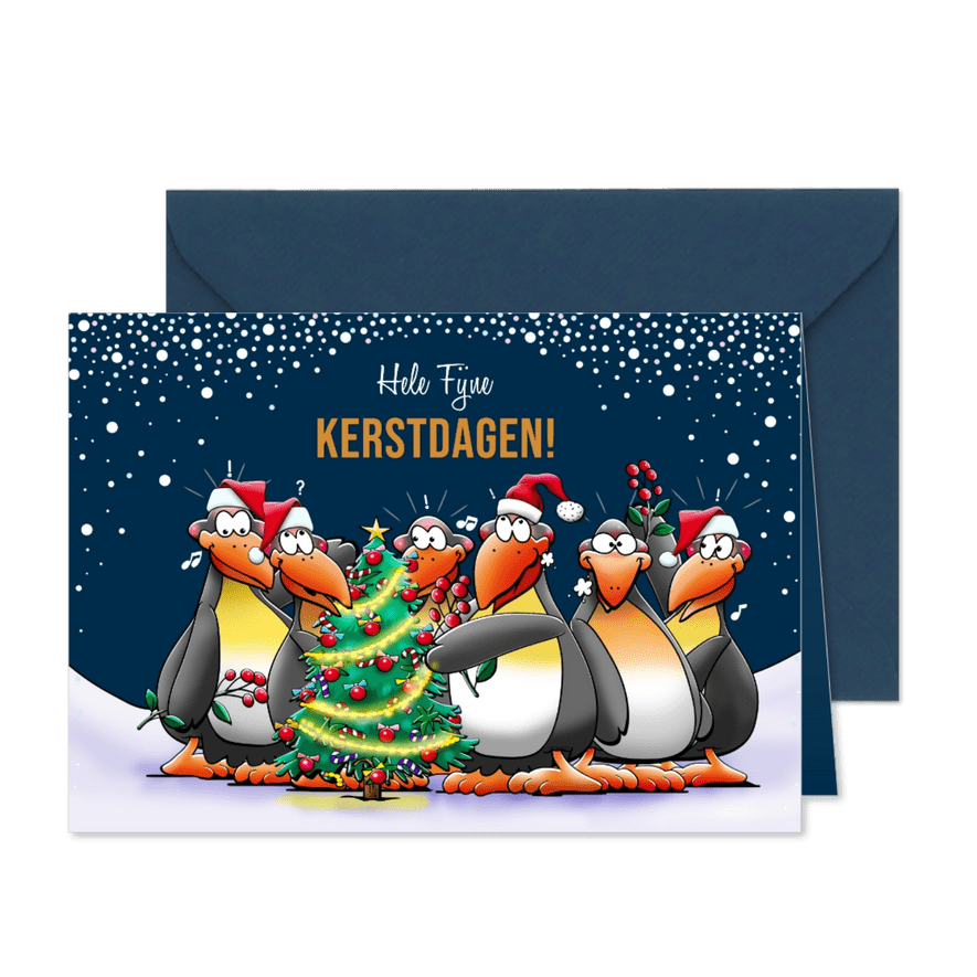 Kerstkaart met pinguïns, die je hele fijne feestdagen wensen - Kaartimpressie