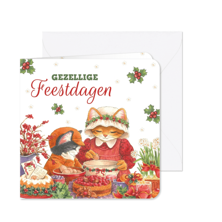 Kerstkaart met poes Molly in de keuken - Kaartimpressie
