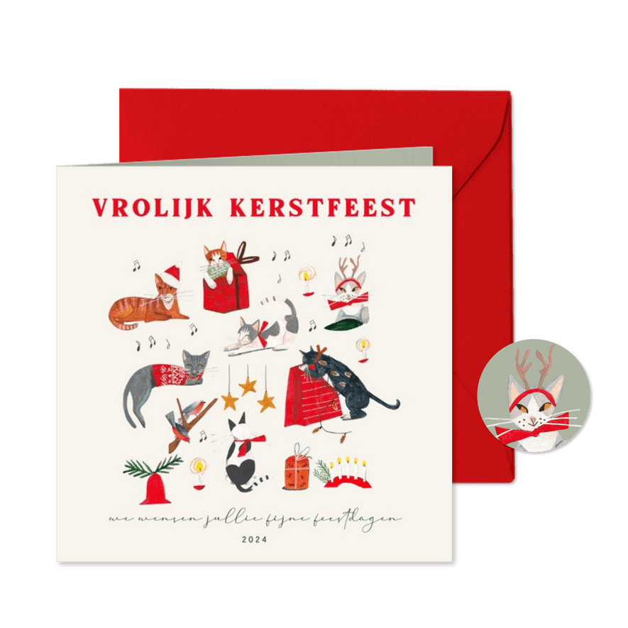 Kerstkaart met poezen en kerst decoratie - Kaartimpressie